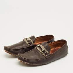 Pre Owned Gucci Dark Brown Leather GG Horsebit Web Detail Slip On Loafers Size 43.5