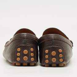 Pre Owned Gucci Dark Brown Leather GG Horsebit Web Detail Slip On Loafers Size 43.5