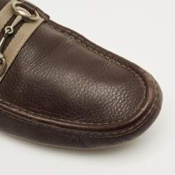 Pre Owned Gucci Dark Brown Leather GG Horsebit Web Detail Slip On Loafers Size 43.5