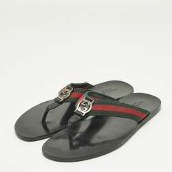 Pre Owned Gucci Tricolor Canvas and Leather Interlocking G Web Thong Flats Size 43