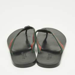 Pre Owned Gucci Tricolor Canvas and Leather Interlocking G Web Thong Flats Size 43
