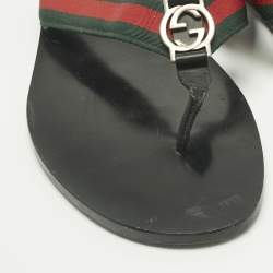 Pre Owned Gucci Tricolor Canvas and Leather Interlocking G Web Thong Flats Size 43