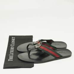 Pre Owned Gucci Tricolor Canvas and Leather Interlocking G Web Thong Flats Size 43