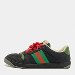 Pre Owned Gucci Black Canvas and Nubuck Leather Screener Lace Up Sneakers Size 44