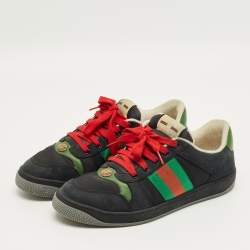Pre Owned Gucci Black Canvas and Nubuck Leather Screener Lace Up Sneakers Size 44