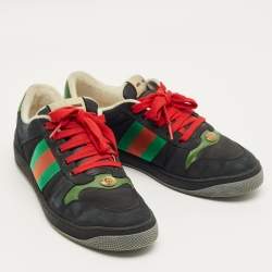 Pre Owned Gucci Black Canvas and Nubuck Leather Screener Lace Up Sneakers Size 44