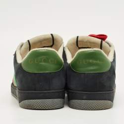 Pre Owned Gucci Black Canvas and Nubuck Leather Screener Lace Up Sneakers Size 44