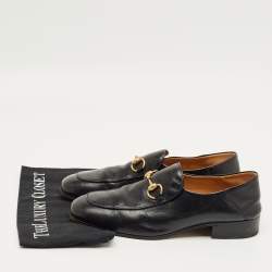 Pre Owned Gucci Black Leather Jordaan Horsebit Loafers Size 42