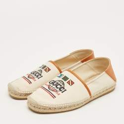 Pre Owned Gucci Off White/Brown Canvas and Leather Alejandro Espadrilles Size 44