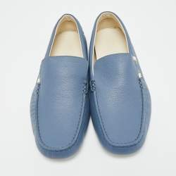 Pre Owned Gucci Blue Leather Slip On Driver Loafers Size 42