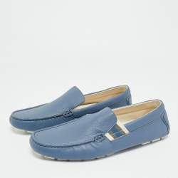 Pre Owned Gucci Blue Leather Slip On Driver Loafers Size 42