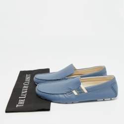 Pre Owned Gucci Blue Leather Slip On Driver Loafers Size 42