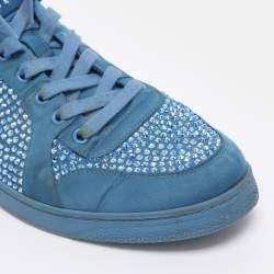 Pre Owned Gucci Blue Satin Crystal Embellished High Top Sneakers Size 43