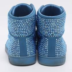 Pre Owned Gucci Blue Satin Crystal Embellished High Top Sneakers Size 43