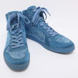 Pre Owned Gucci Blue Satin Crystal Embellished High Top Sneakers Size 43