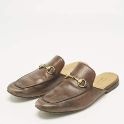 Pre Owned Gucci Brown Leather Horsebit Mules Size 41