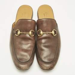 Pre Owned Gucci Brown Leather Horsebit Mules Size 41
