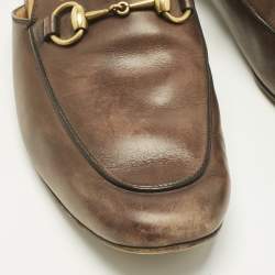 Pre Owned Gucci Brown Leather Horsebit Mules Size 41