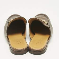 Pre Owned Gucci Brown Leather Horsebit Mules Size 41