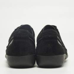 Pre Owned Gucci Black Leather and Suede Elastic Web Vintage Slip On Sneakers Size 42.5