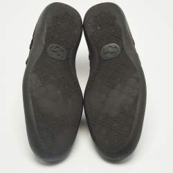 Pre Owned Gucci Black Leather and Suede Elastic Web Vintage Slip On Sneakers Size 42.5