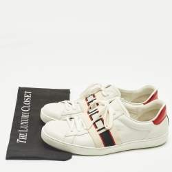 Pre Owned Gucci White Leather New Ace Logo Strap Sneaker Size 44
