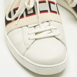 Pre Owned Gucci White Leather New Ace Logo Strap Sneaker Size 44