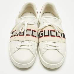 Pre Owned Gucci White Leather New Ace Logo Strap Sneaker Size 44