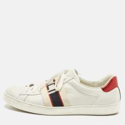 Pre Owned Gucci White Leather New Ace Logo Strap Sneaker Size 44
