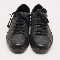 Pre Owned Gucci Black GG Canvas and Leather Lace Up Sneakers Size 45