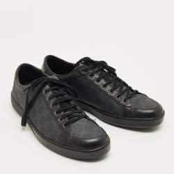 Pre Owned Gucci Black GG Canvas and Leather Lace Up Sneakers Size 45