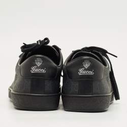Pre Owned Gucci Black GG Canvas and Leather Lace Up Sneakers Size 45