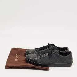Pre Owned Gucci Black GG Canvas and Leather Lace Up Sneakers Size 45
