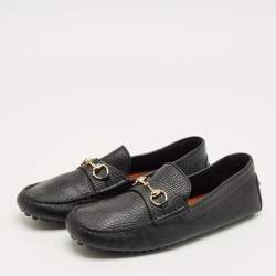 Pre Owned Gucci Black Leather Horsebit Web Detail Driver Loafers Size 46.5