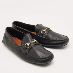 Pre Owned Gucci Black Leather Horsebit Web Detail Driver Loafers Size 46.5