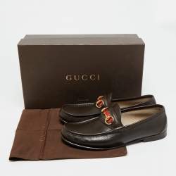 Pre Owned Gucci Horsebit Web Size 42.5 Dark Brown Leather Loafers