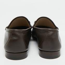 Pre Owned Gucci Horsebit Web Size 42.5 Dark Brown Leather Loafers