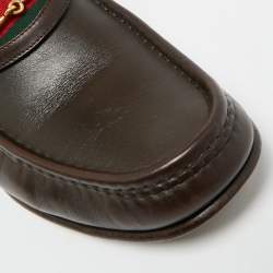 Pre Owned Gucci Horsebit Web Size 42.5 Dark Brown Leather Loafers