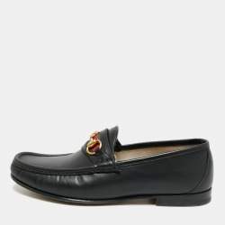 Pre Owned Gucci Horsebit Web Size 42.5 Black Leather Loafers