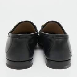 Pre Owned حذاء لوفرز غوتشي هورسبت ويب جلد أسود مقاس 42.5