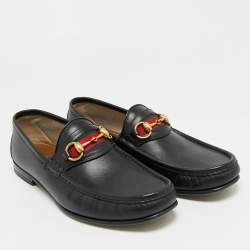 Pre Owned حذاء لوفرز غوتشي هورسبت ويب جلد أسود مقاس 42.5