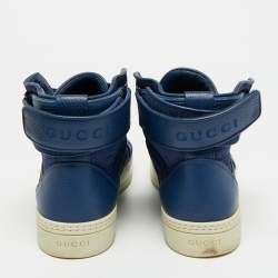 مملوكة مسبقًا حذاء رياضي غوتشي غووتشيسما نايلون وجلد أزرق بعنق مرتفع مقاس 43.5