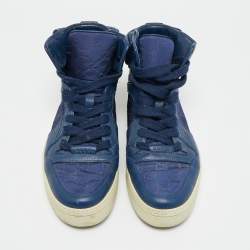 مملوكة مسبقًا حذاء رياضي غوتشي غووتشيسما نايلون وجلد أزرق بعنق مرتفع مقاس 43.5