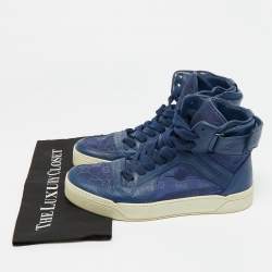 مملوكة مسبقًا حذاء رياضي غوتشي غووتشيسما نايلون وجلد أزرق بعنق مرتفع مقاس 43.5