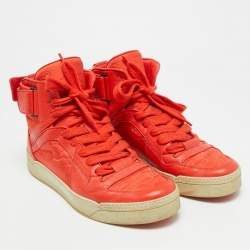 مملوكة مسبقًا Gucci Guccissima Size 43.5 Red GG Nylon and Leather High Top Sneakers