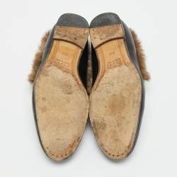 مملوكة مسبقًا حذاء لوفرز غوتشي برينستاون جلد أسود وفرو منك مقاس 42.5