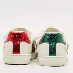 Pre Owned حذاء رياضي غوتشي منخفض من أعلى ويبس نجوم معدنية جلد أبيض مقاس 42.5