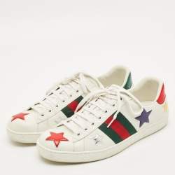 Pre Owned حذاء رياضي غوتشي منخفض من أعلى ويبس نجوم معدنية جلد أبيض مقاس 42.5