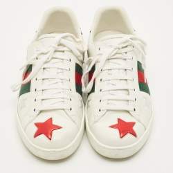 Pre Owned حذاء رياضي غوتشي منخفض من أعلى ويبس نجوم معدنية جلد أبيض مقاس 42.5