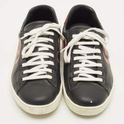 مملوكة مسبقًا حذاء رياضي غوتشي بطبعة ثعبان بحافة منخفضة جلد أسود مقاس 42.5